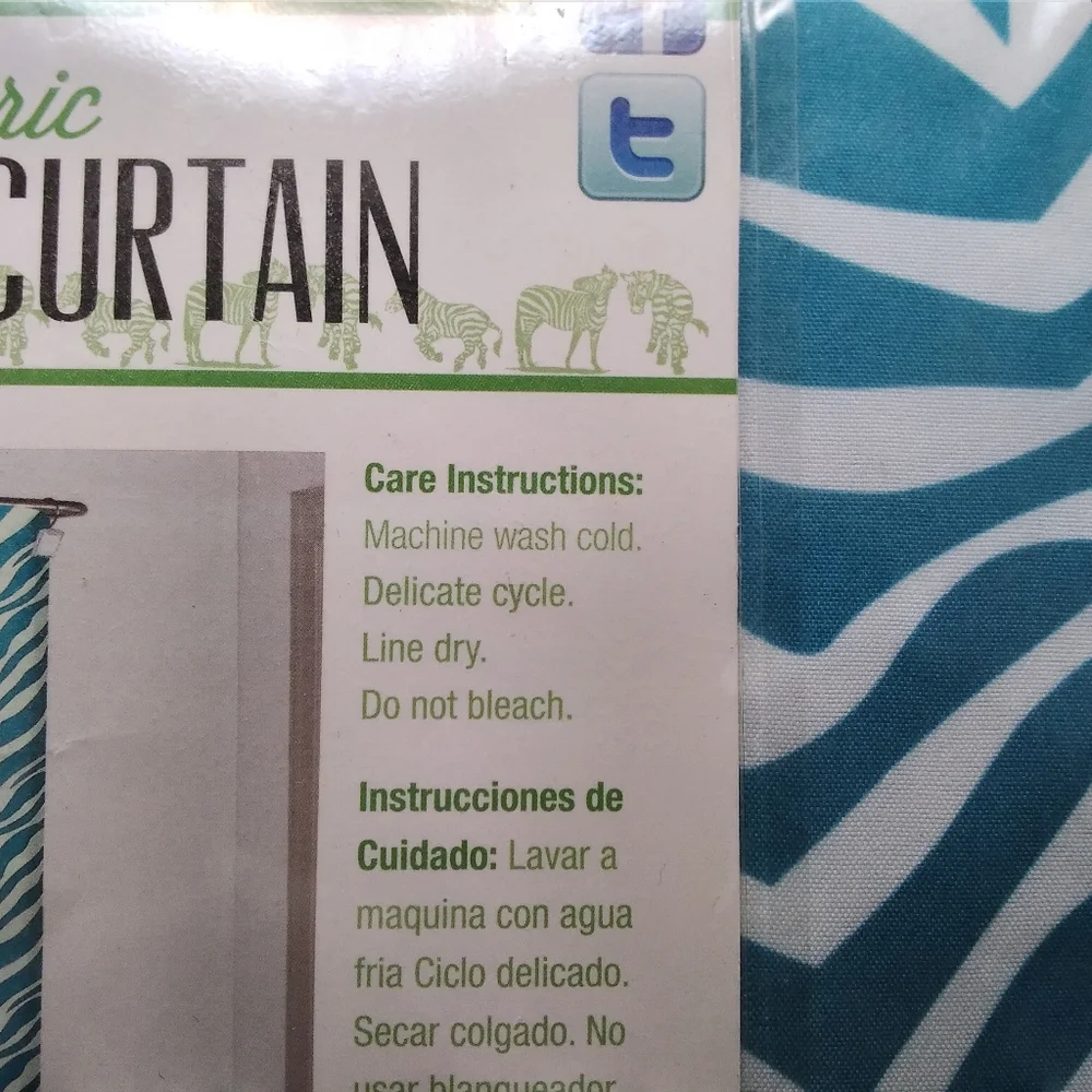 Duck River Textile Zeek SHOWER CURTAIN Fabric Zebra Stripe Turq Animal Print NIP